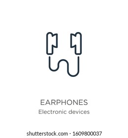 Earphones icon. Thin linear earphones outline icon isolated on white background from electronic devices collection. Line vector sign, symbol for web and mobile