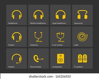 Earphones icons. Vector illustration.