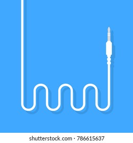 earphones jack icon with white cord. concept of meloman items for earbud or ear plugs and personal gadget. simple flat trend modern amp logotype graphic design illustration isolated on blue background