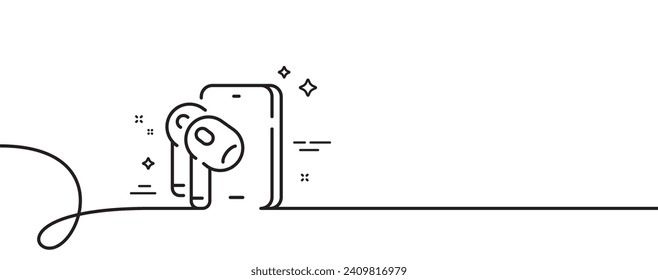 Earphones-Line-Symbol Kontinuierlich eine Linie mit curl. Zeichen für mobiles Zubehör. Headset oder Kopfhörersymbol. Kopfhörer mit einem Rahmenband. Loop-Kurve Muster. Vektorgrafik