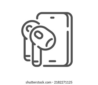 Earphones line icon. Mobile accessories sign. Headset or headphone symbol. Quality design element. Linear style earphones icon. Editable stroke. Vector