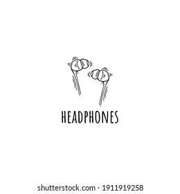 Earphones for listening to music, radio, podcasts. Headphones freehand drawing, sketch. Icon for websites, mobile. Vector doodle illustration