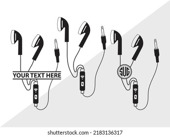 Earphones monogram SVG Printable Vector Illustration