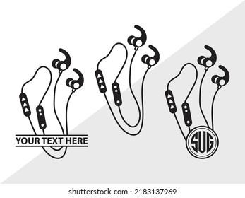 Earphones monogram SVG Printable Vector Illustration