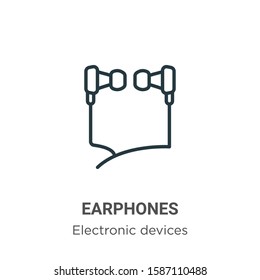 Earphones outline vector icon. Thin line black earphones icon, flat vector simple element illustration from editable electronic devices concept isolated on white background