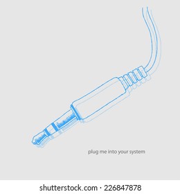 earphones plug on grey background. vector illustration