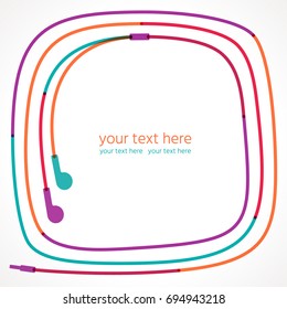 Earphones symbol frame. Transparent overlapping colorful linear vector illustration. Place for your text. Design for invitation, poster, flyer, card, banner