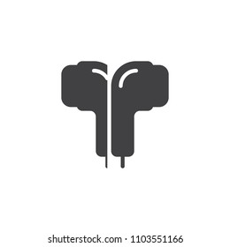 Earphones vector icon. filled flat sign for mobile concept and web design. Headphones simple solid icon. Ear plugs symbol, logo illustration. Pixel perfect vector graphics