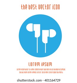 Earphones vector icon. Round blue white simple isolated sign symbol.