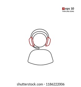 Earphones - vector thin line icon on white background. Symbol for web, infographics, print design and mobile UX/UI kit. Vector illustration, EPS10.