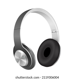 Dispositivo electrónico inalámbrico Earphones. Diseño de estilo audífonos modernos para escuchar música en reproductor digital. Accesorio de gadget de audio para escuchar la canción. Ilustración vectorial 3d realista