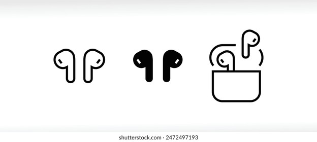 Earphones wireless headphones icon set Wireless AirPods 2 headphone line and flat icons set, editable stroke isolated on white, linear vector outline illustration, symbol logo design style