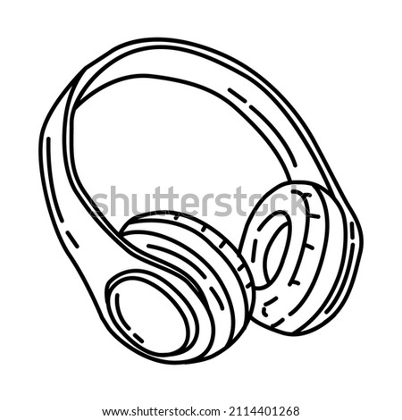 Earphones Wireless Part of Electronic for Office Device Hand Drawn Icon Set Vector.