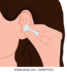 Earplugs and ear icon isolated on blue background. Ear plug sign. Noise symbol. Sleeping quality concept. Turquoise square button. Vector