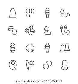 Earplugs flat line icons. Healthy sleep without snore, ear safety illustrations. Thin signs for medical store. Pixel perfect 48x48. Editable Strokes.