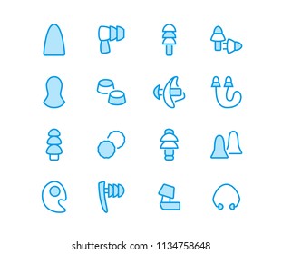 Earplugs flat line icons. Healthy sleep without snore, ear safety illustrations. Thin signs for medical store. Pixel perfect 48x48. Editable Strokes.
