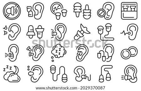 Earplugs icons set outline vector. Anti care device. Ear plug protection