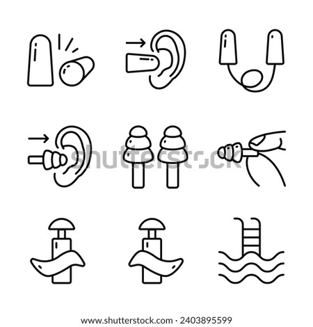 Earplugs icons set outline vector. Anti-noise device. Earplugs protection. Vector Simple Illustration.