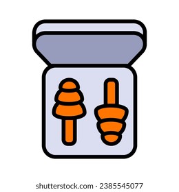 Earplugs in storage box color icon isolated on white background. Ear plug sign. Noise symbol. Sleeping quality concept. Vector simple style illustration