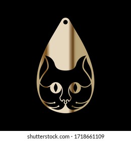 Earring Design. Cutout jewellery with cute cat face. Template is suitable for creating dainty & fashion women jewellery: earrings, necklace, keychain.