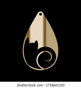 Earring Design. Cutout jewellery with sleeping cat. Template is suitable for creating dainty & fashion women jewellery: earrings, necklace, keychain.