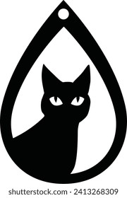 Earring Design, cutout jewelry with silhouette of cartoon black cat. Laser cut template, jewelry making.