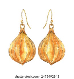 earring gold vector illustration in watercolor style