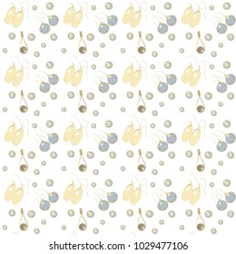 Earring pattern seamless in simple style vector illustration. Pair of earrings with pearls pattern seamless background in flat style repeat vector illustration. Jewelry items seamless light background