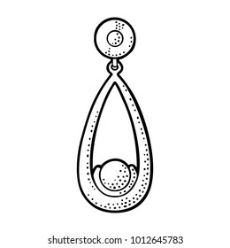 Earring with pearl. Vintage black vector engraving illustration for poster, label, web. Isolated on white background. Hand drawn design element