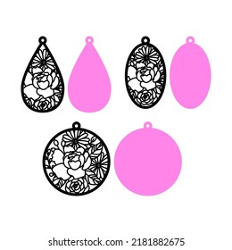 Earrings cutting template set of acrylic and wooden floral jewelry. Templates for laser cutting machines svg