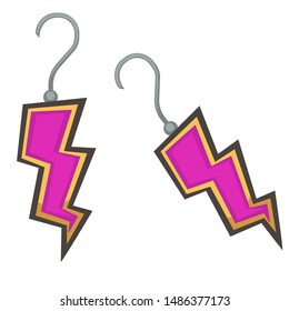 Earrings, female 1980s accessory, jewelry in lightning shape isolated objects vector. Fashion of 80s, retro bijouterie or ear decorations pair on hooks. Feminine design, vintage outfit element