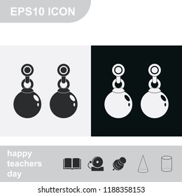 Earrings flat black and white vector icon.