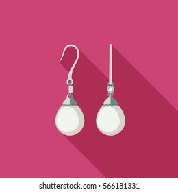 Earrings flat icon with long shadow.