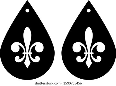 Earrings fleur de lis template laser cut vector illustration 