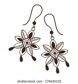 Earrings with flowers. Sketch isolated on white . Eps 10 vector illustration