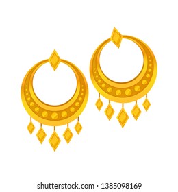 Earrings in the form of rings with an ornament. Vector illustration.