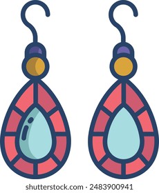 Earrings gem linear color illustration
