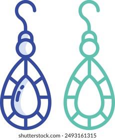 Earrings gem outline color vector illustration