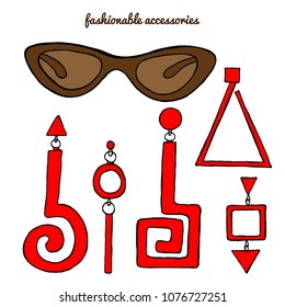 Earrings and glasses graphic print. vector illustration