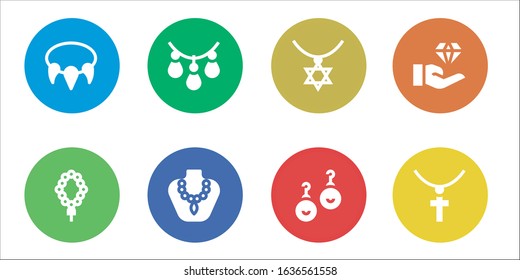 earrings icon set. 8 filled earrings icons.  Simple modern icons such as: Necklace, Earrings, Jewelry