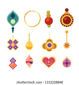 earrings icon set in flat style. woman accessories collection for character upgrade. Fashion vector illustration