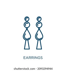 icono de aretes. Icono de contorno lineal delgado aislado en fondo blanco. Signo de pendientes vectoriales de línea, símbolo para web y móvil