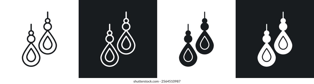 Earrings icons collection in black filled and line style.