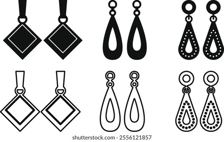 Earrings jewelry accessories icons set.