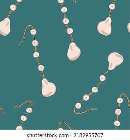 Earrings jewelry accessories seamless pattern. Gold and pearl gems, flat style vector illustration.