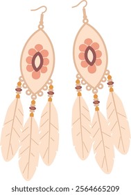 Earrings jewelry with feather vector illustration