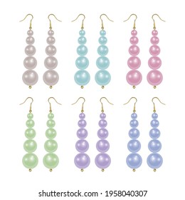 Earrings mockup with pearl beads isolated on white background. Realistic elegant pearl accessory