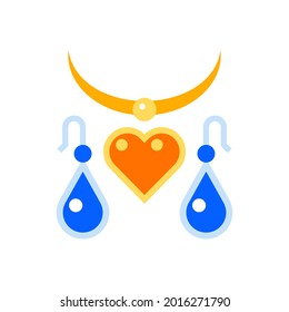 Earrings and necklace flat vector icon