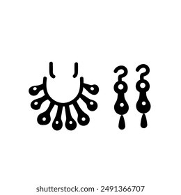 Earrings and necklace silhouette icon. Simple element illustration from women clothing concept icons.Black dangling necklace earrings editable logo sign symbol.