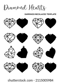 Earrings or necklaces in the shape of a heart template. Template is suitable for creating fashion and charm jewellery earrings, necklace or bracelet